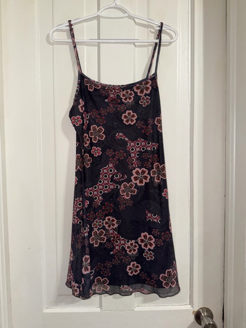 Women's size large Floral Slip Dress in Black with Pink Accents cute summer boho
